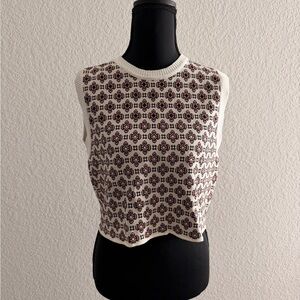Maje Geometric Pattern Crop Top/ Vest with White Trim | Parisian Chic